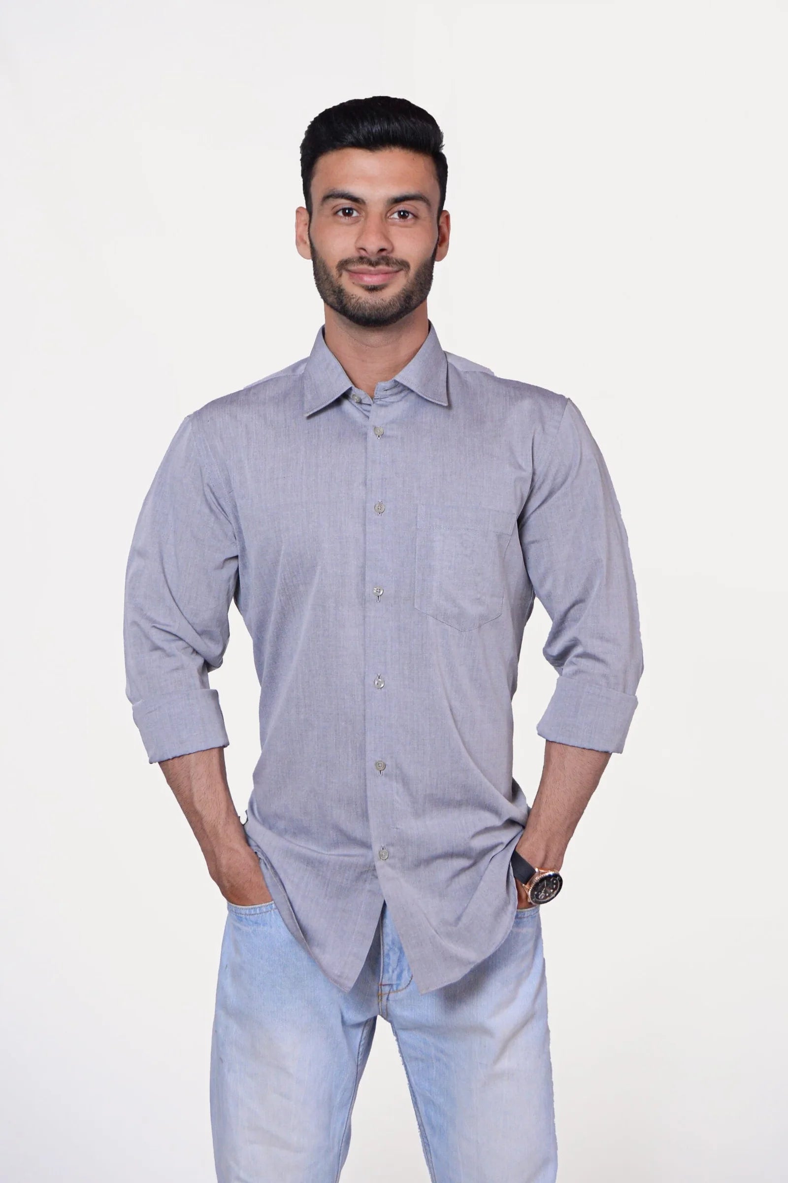 Firdous Plain Grey Men’s Formal Shirt Cotton